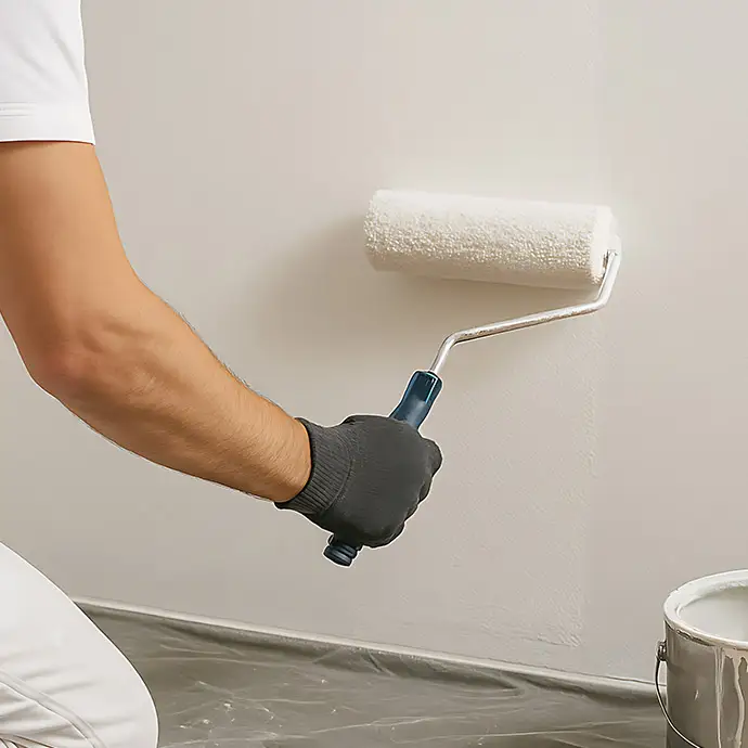 Ein Profi beim Weißen einer Wand